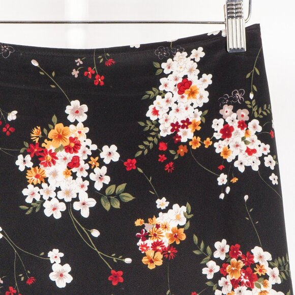 LA Belle VTG Maxi Skirt 3 Juniors Black Floral White Red Orange Long Modest USA - Picture 3 of 8